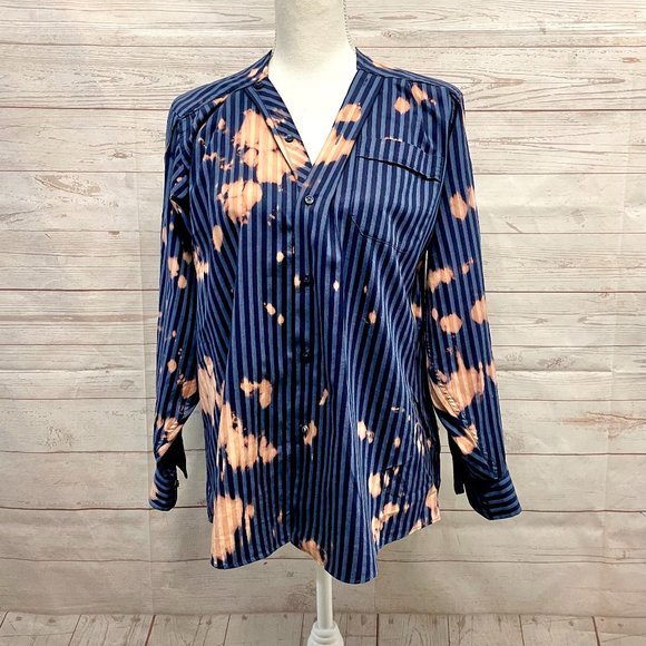 Kate McHale Jensen striped bleach dyed button up blouse - Picture 1 of 6